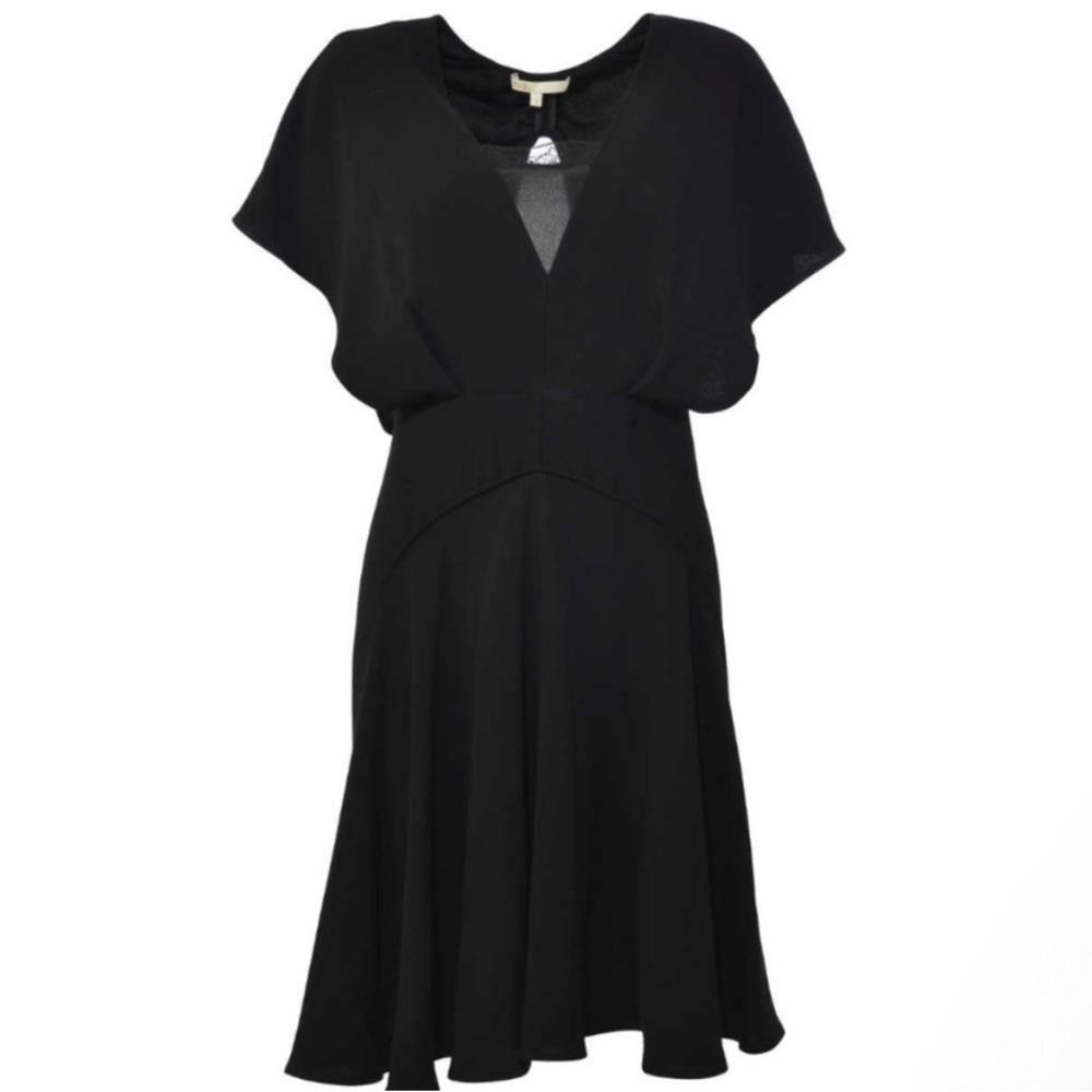 Maje Cut-Out V-Neck Short Sleeve Mini Dress in Black Crepe 1 / Small